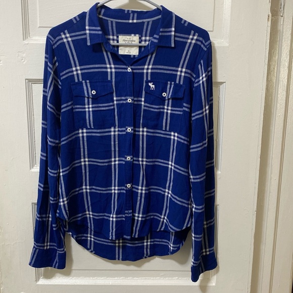 Abercrombie and Fitch Blue Plaid Light Blouse - Picture 1 of 5